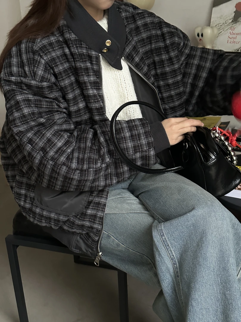 京元珍一一清清清！双面格子女外套美式简约宽松外套