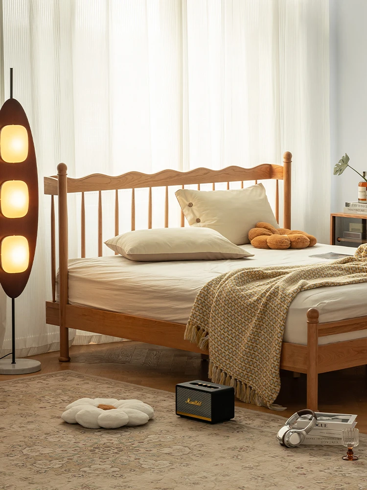 小野温莎床日式复古家具实木双人床全实木樱桃木原木软包床