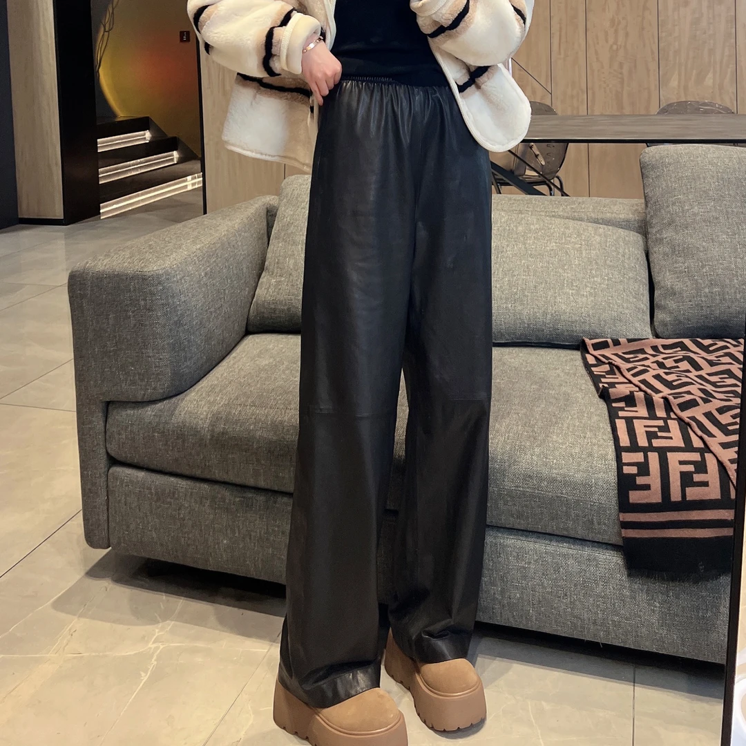 【大静静】秋冬单品！黑色时髦直筒皮裤1849