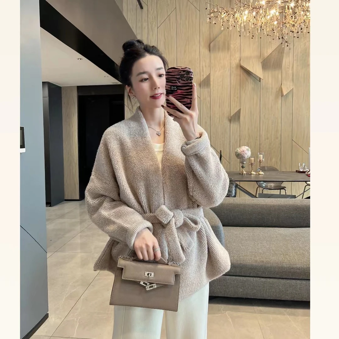 【大静静】毛衣针织绑带开衫上衣女秋冬新款