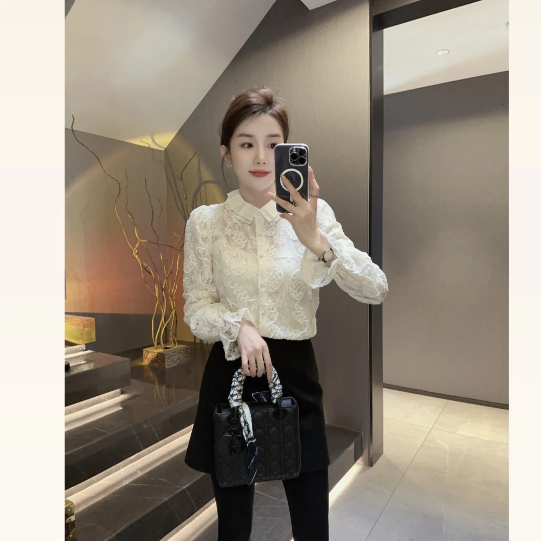 【大静静】法式蕾丝领^漂亮花纹优雅气质上衣1763