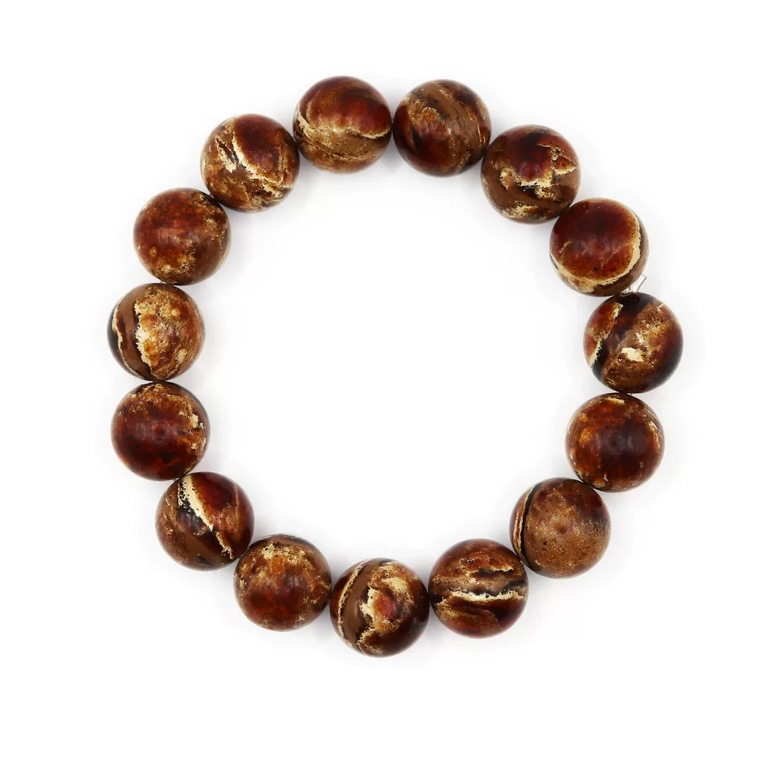 【天意珠宝阁】缅甸白花蜡溶洞妖花拉丝卡12手串多样性发货