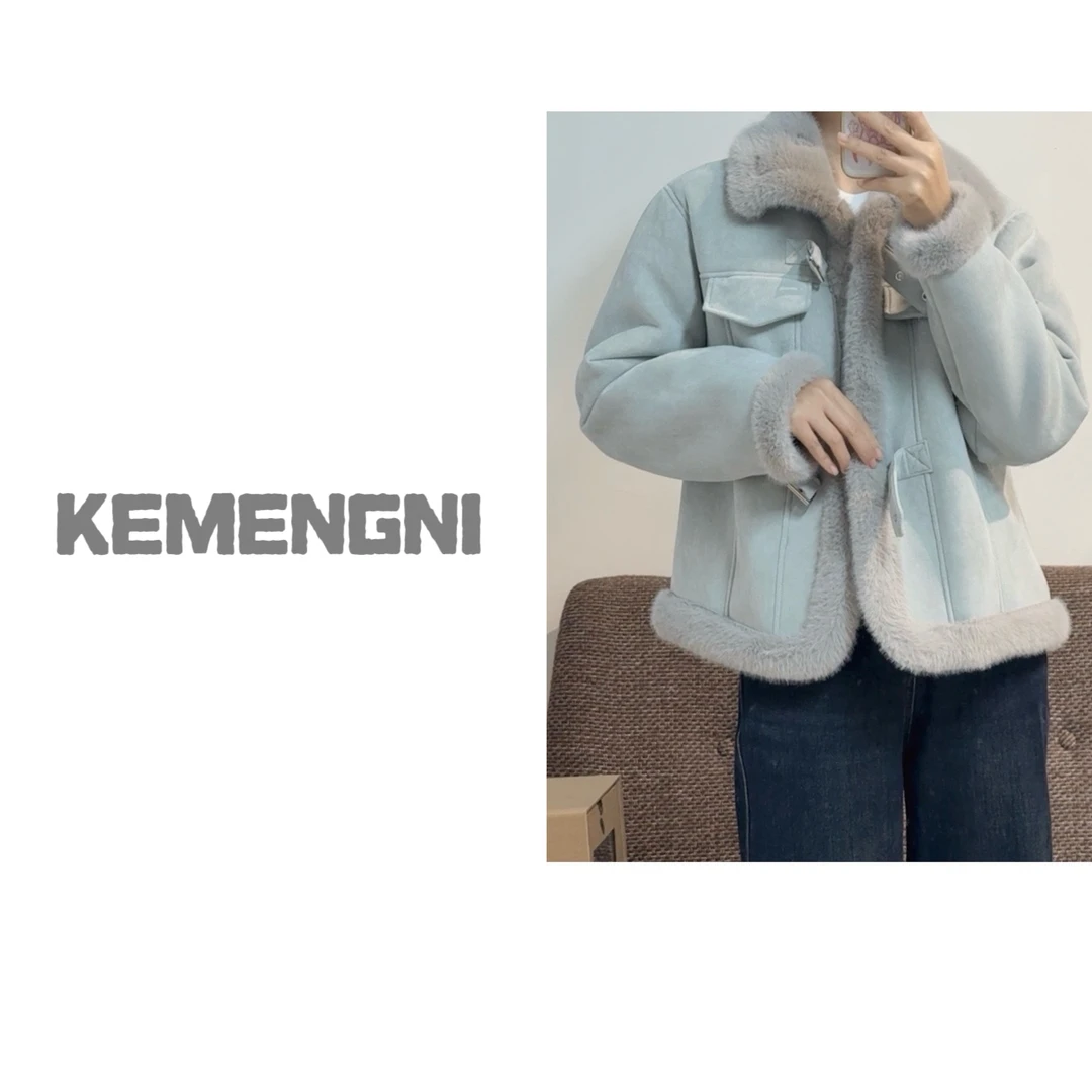 X149冬季加厚保暖宽松短款毛毛绒上衣外套