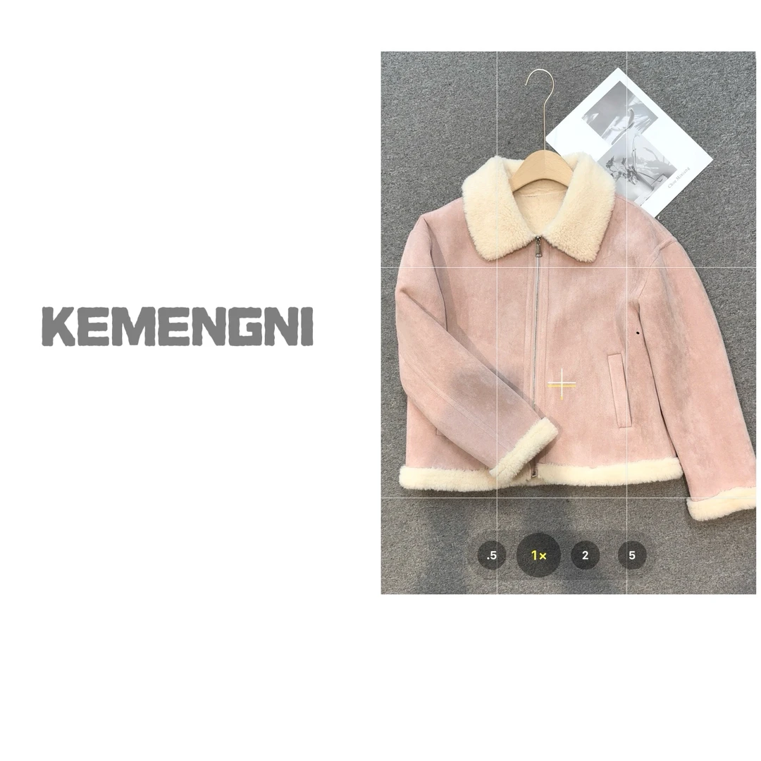 KMN189韩系翻领毛绒外套女小个子加厚保暖短款上衣