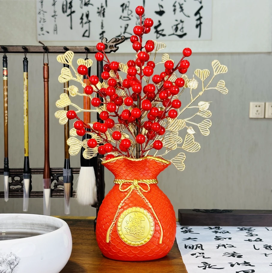【财源广进】全家福新年喜事新房装饰品福袋发财果桌面客厅装饰手工