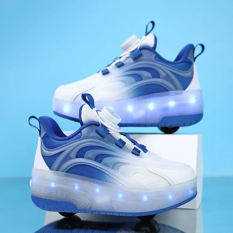 儿童鞋子暴走鞋双轮童鞋男童6-12岁轮滑鞋学生大童发光鞋2025新款