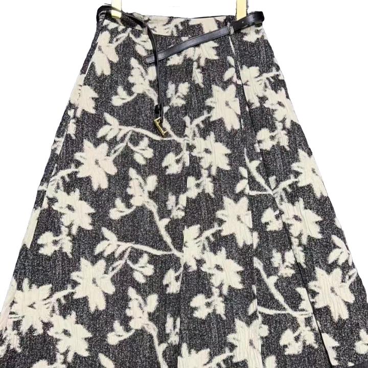 秋冬新款印花保暖百搭伞裙网红黑色加绒轻奢女士