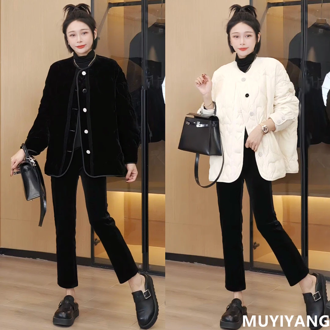 【婉柔】小众设计扣爱心印花高定版棉服外套 衣长71 24-628#