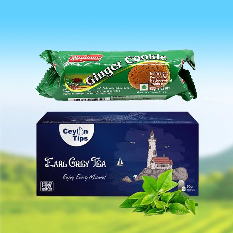 下午茶套餐斯里兰卡进口ceylontips伯爵红茶茶包+姜味饼干80g组合