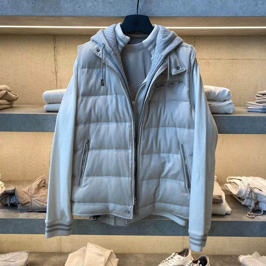 E l e家 男士秋冬假俩件羊 绒 桑 蚕 丝 鹅绒连帽马甲