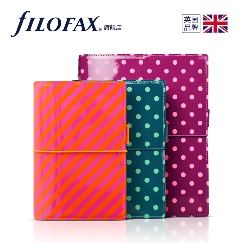 FILOFAX英国进口Domino Patent A5A6 漆皮亮面波点活页手帐记事本