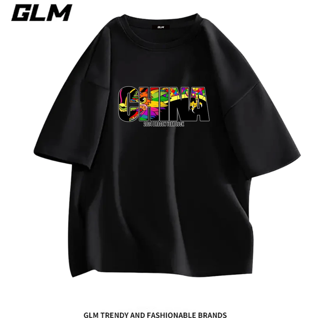 GLM男士大码短袖t恤衫男女款印花上衣圆领宽松百搭夏季-彩虹CHINA