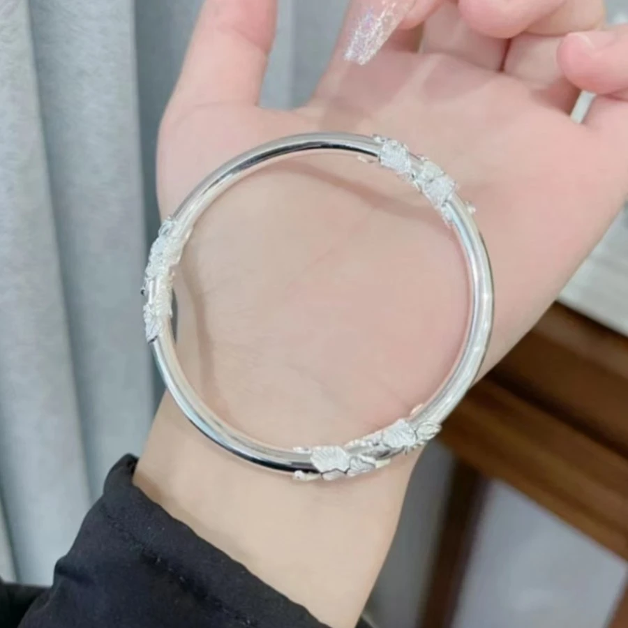 足银手镯 素款足银999.9繁花似锦闭口手镯金枝玉叶时尚气质百搭