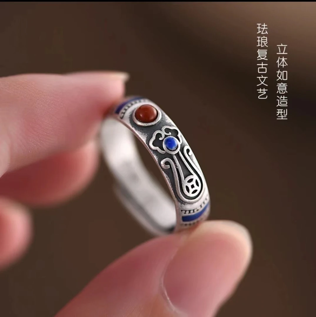 足银戒指 【乔伊】足银999 称心如意戒指做旧复古指环民族风手工款