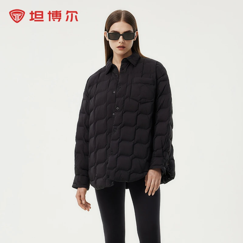 坦博尔2024新品时尚菱形格女款羽绒服TBF330270Z