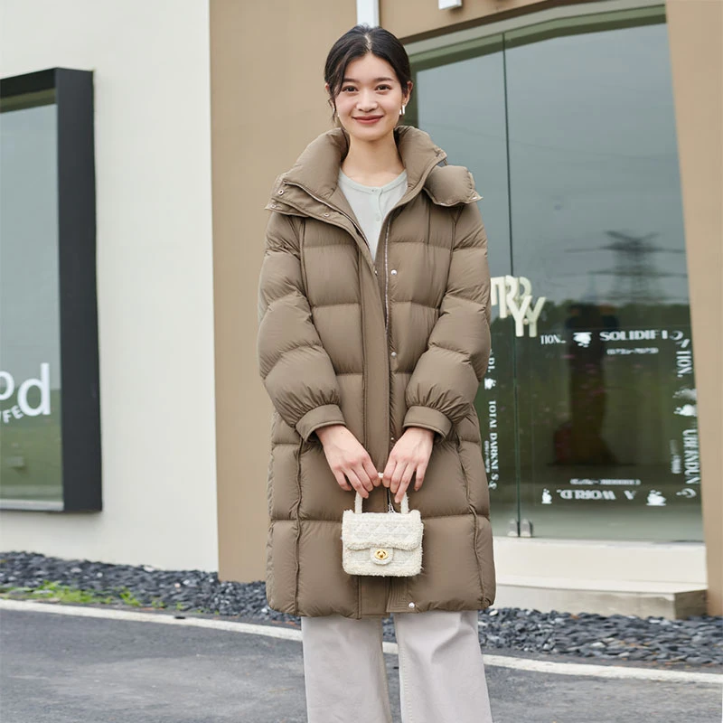 坦博尔女款连帽中长款加厚保暖羽绒服TW236832HHQ