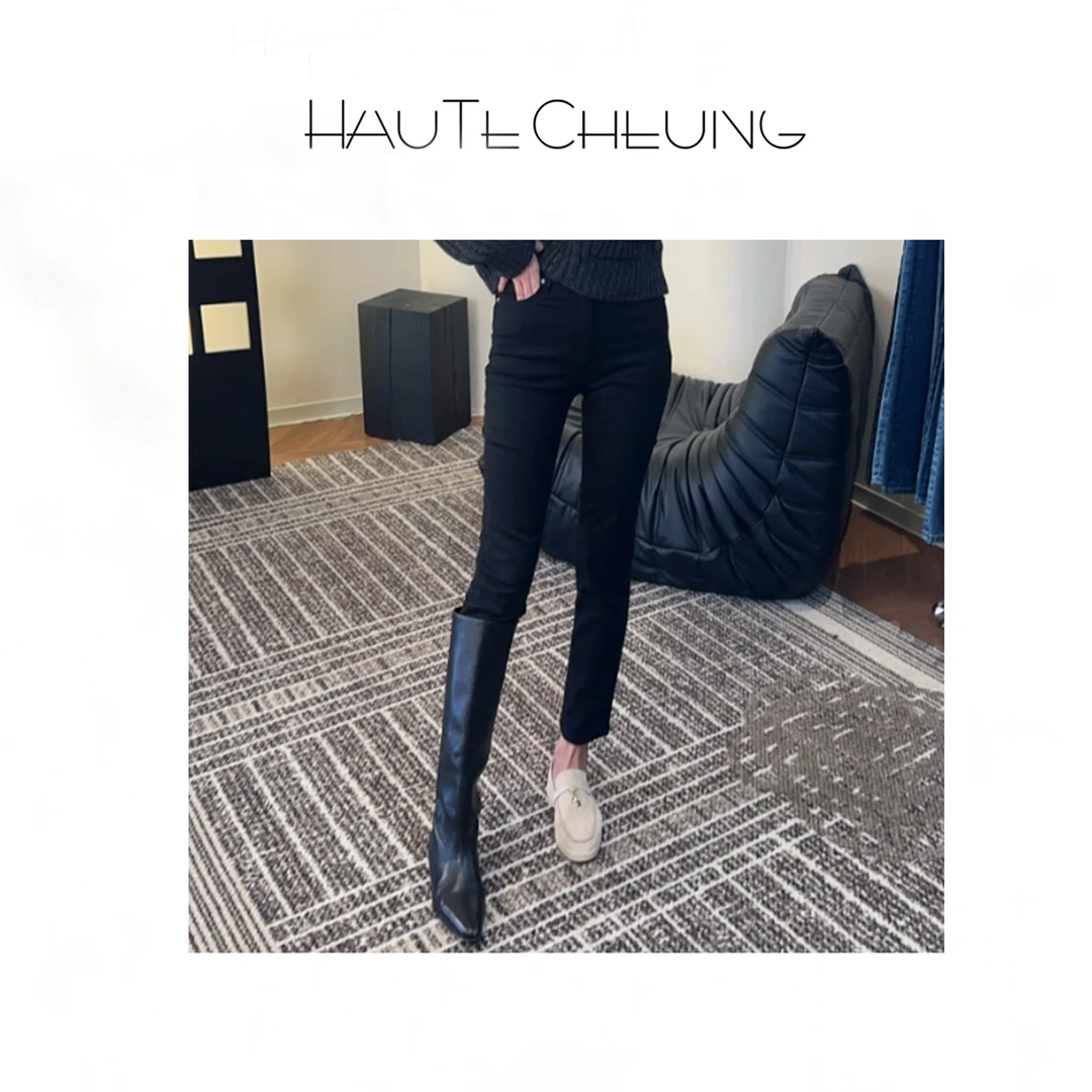 24ss黑色土耳其牛仔面料  弹力磨毛 微弹 显瘦 烟管遮肉神裤 B125