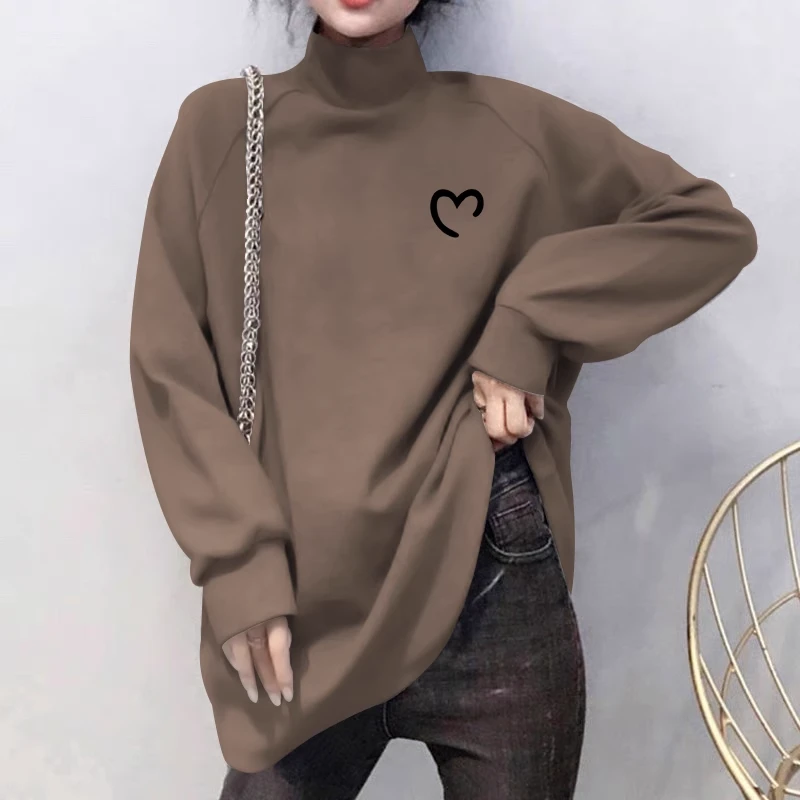 半高领套头加绒加厚卫衣女2024秋冬季新款宽松韩版外套包臂中长款