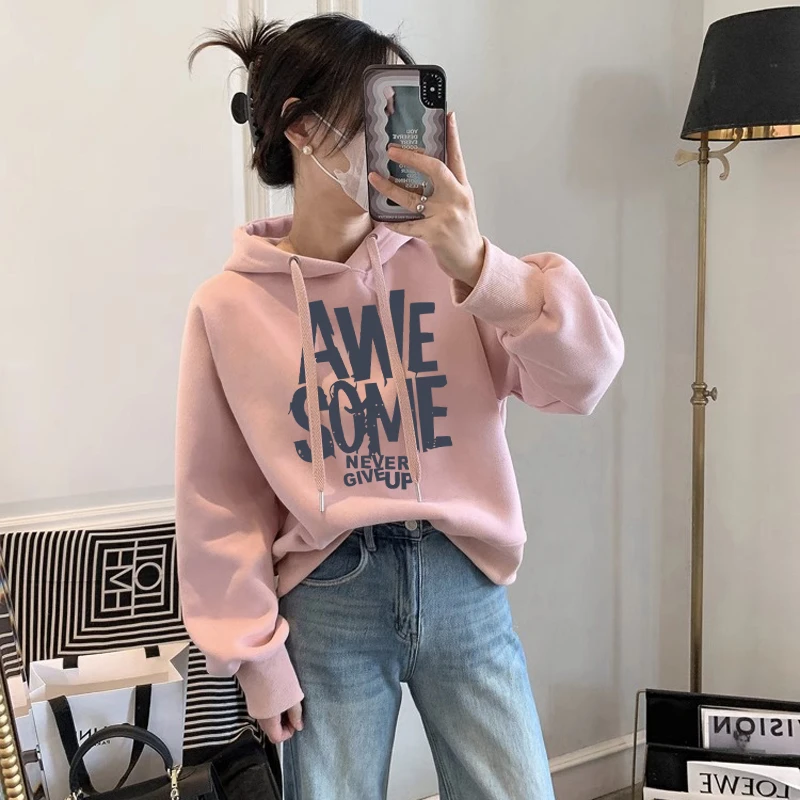 设计感小众秋冬新款2025加绒加厚套头连帽卫衣女短款宽松韩版外套