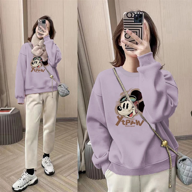 圆领套头打底衫加绒加厚卫衣女2025秋冬季新款宽松韩版潮情侣外套