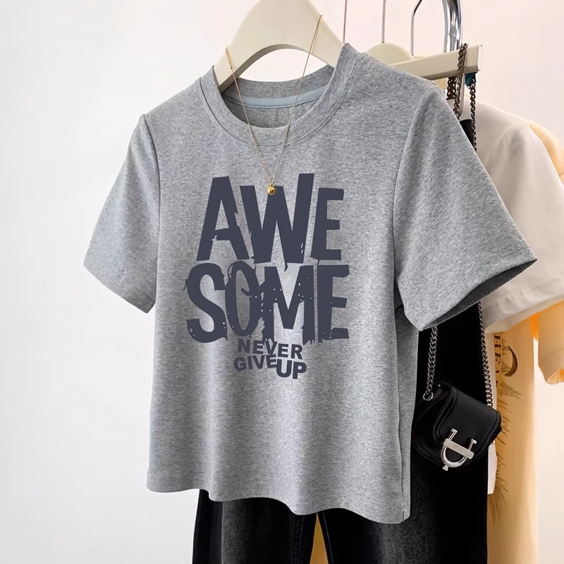 纯棉短袖t恤女薄款夏季韩版潮宽松正肩圆领半袖女士体恤上衣百搭