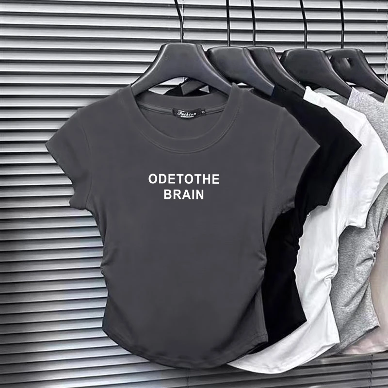 网红不规则短款短袖t恤女夏季2024新款设计感修身小个子正肩体恤