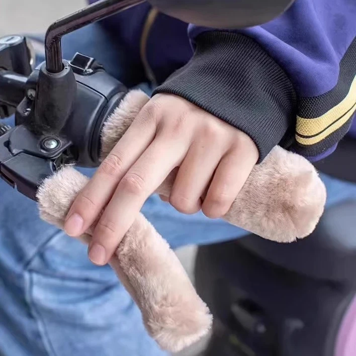 冬季毛绒保暖防冻电动车把手套电摩自行车通用电瓶车手柄套车把套