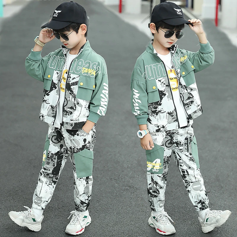淘迪猫 男童套装春秋季新款时尚运动潮流爆款男孩帅气迷彩套装