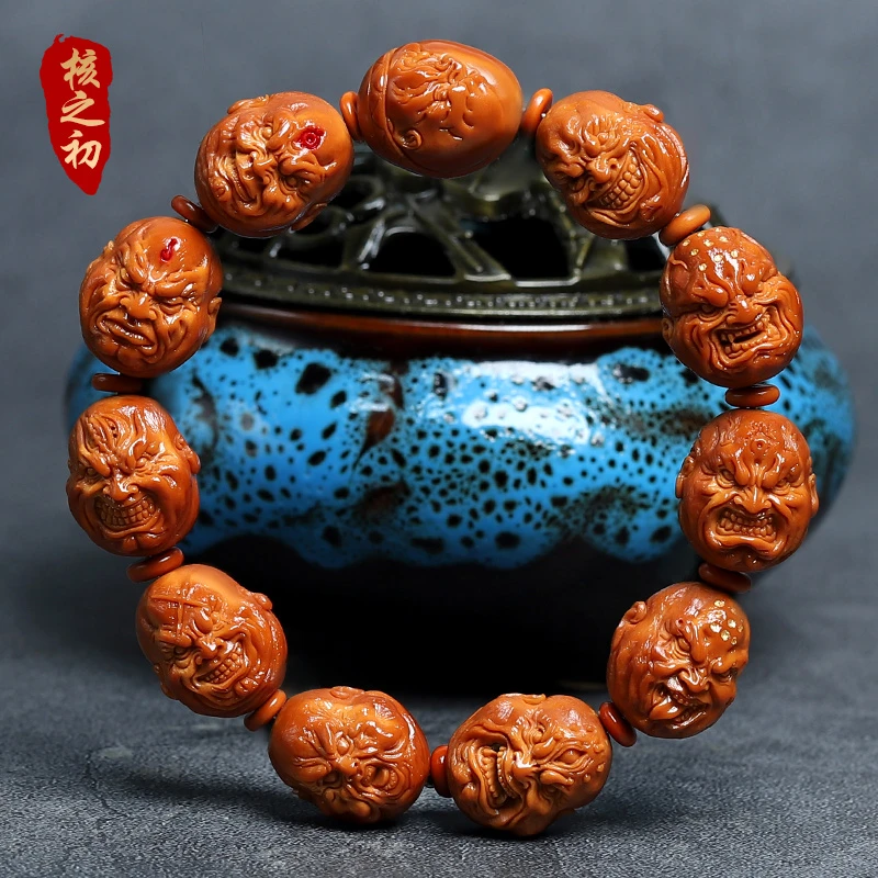橄榄核山鬼款恶僧手串铁核小籽精雕佛爷文玩橄榄胡手链把件男女款