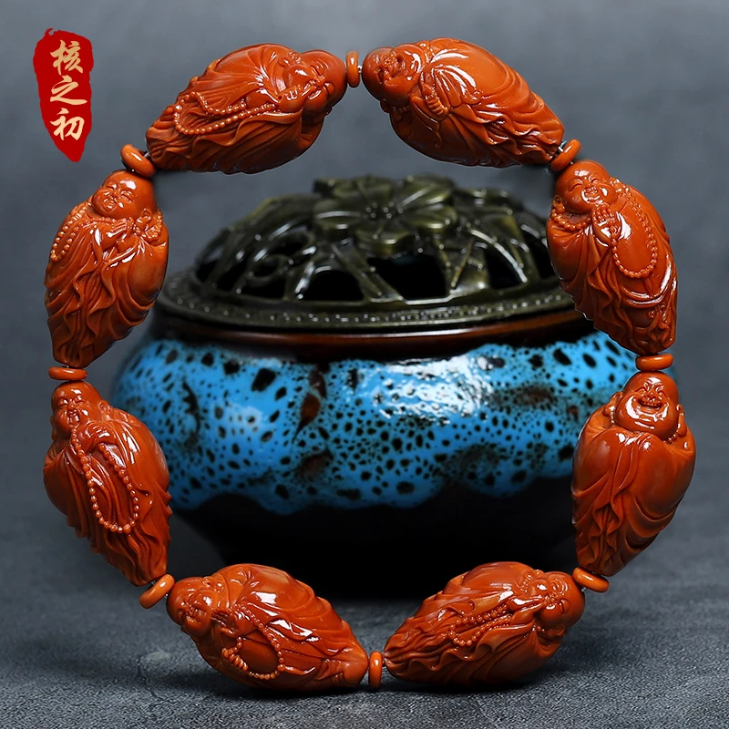 橄榄核八宝弥勒佛手串纯手工大籽橄榄胡八大弥勒佛文玩把件手链男