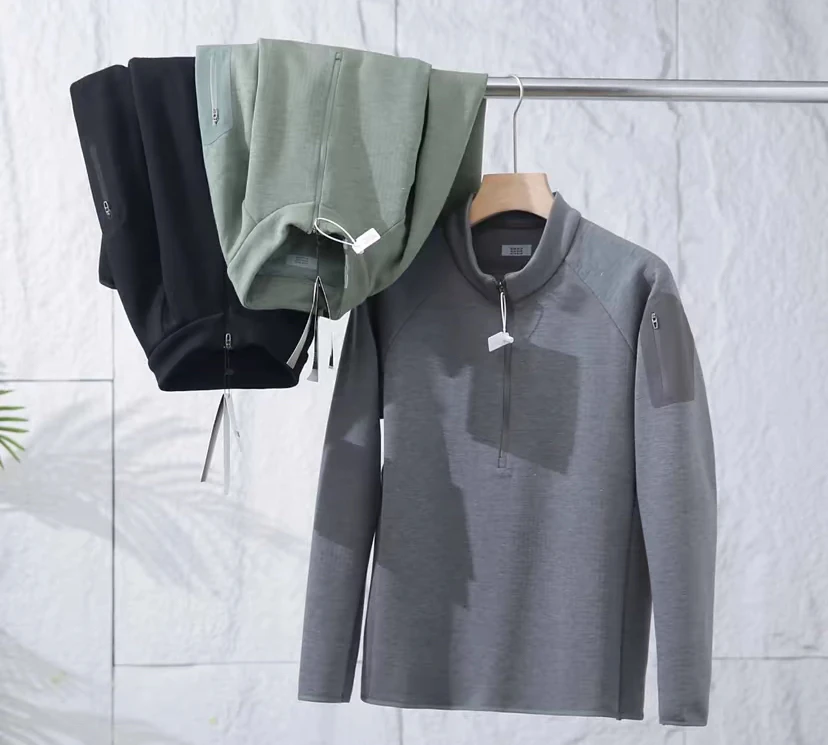 必入手！男女同款动态保暖立体方格 绒户外卫衣套头半拉链抓绒衣