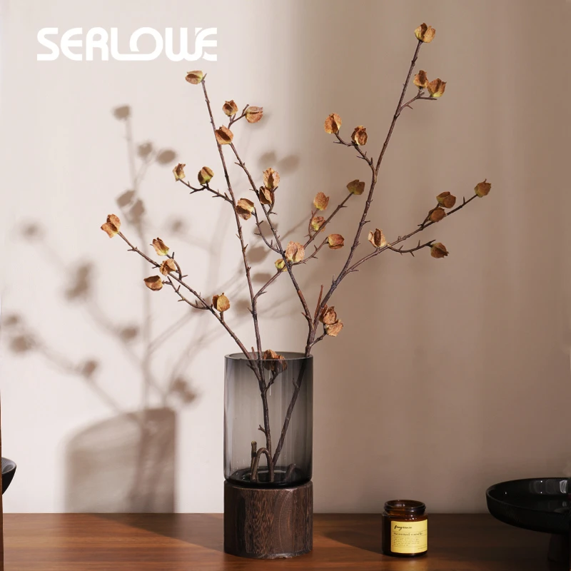 新中式玻璃花瓶蒴槿干枝花艺套装客厅酒店民宿样板间插花软装摆件