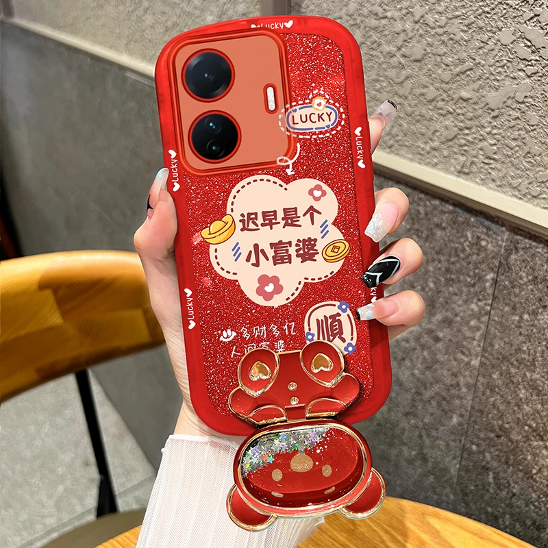 vivos15e手机壳迟早是个小富婆小熊支架透明硅胶全包保护软壳新款