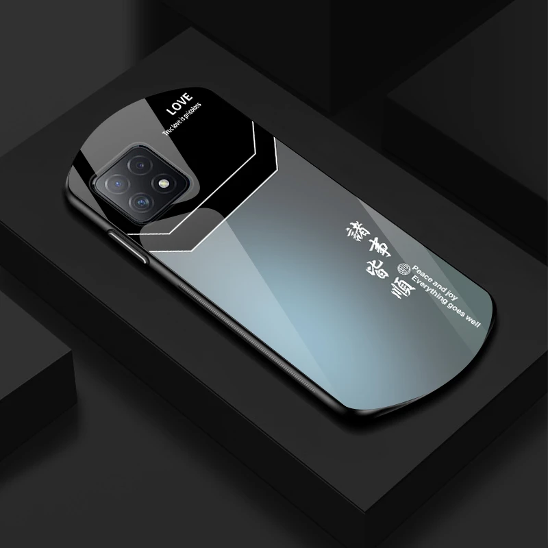 OPPO A72诸事皆顺弧形渐变色玻璃防摔高级感创意手机壳