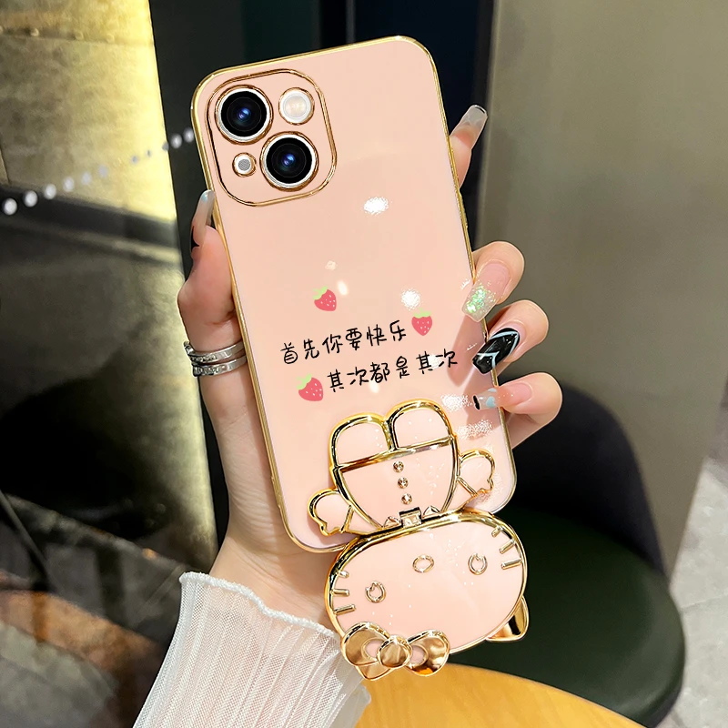 适用苹果/华为/vivo/oppo手机壳首先你要快乐补妆镜支架防摔女款