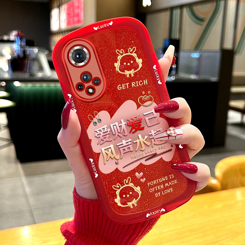 适用华为hi nova9手机壳nova9pro爱财爱己透明硅胶防摔新年款2024