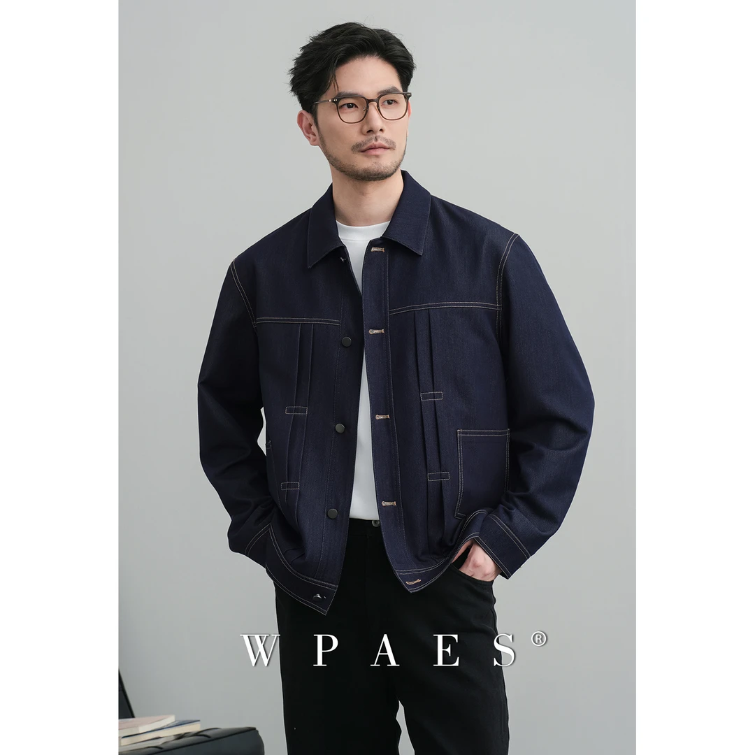 秋季新款 韩系宽松简约质感纯色廓形休闲男士翻领牛仔衣夹克外套