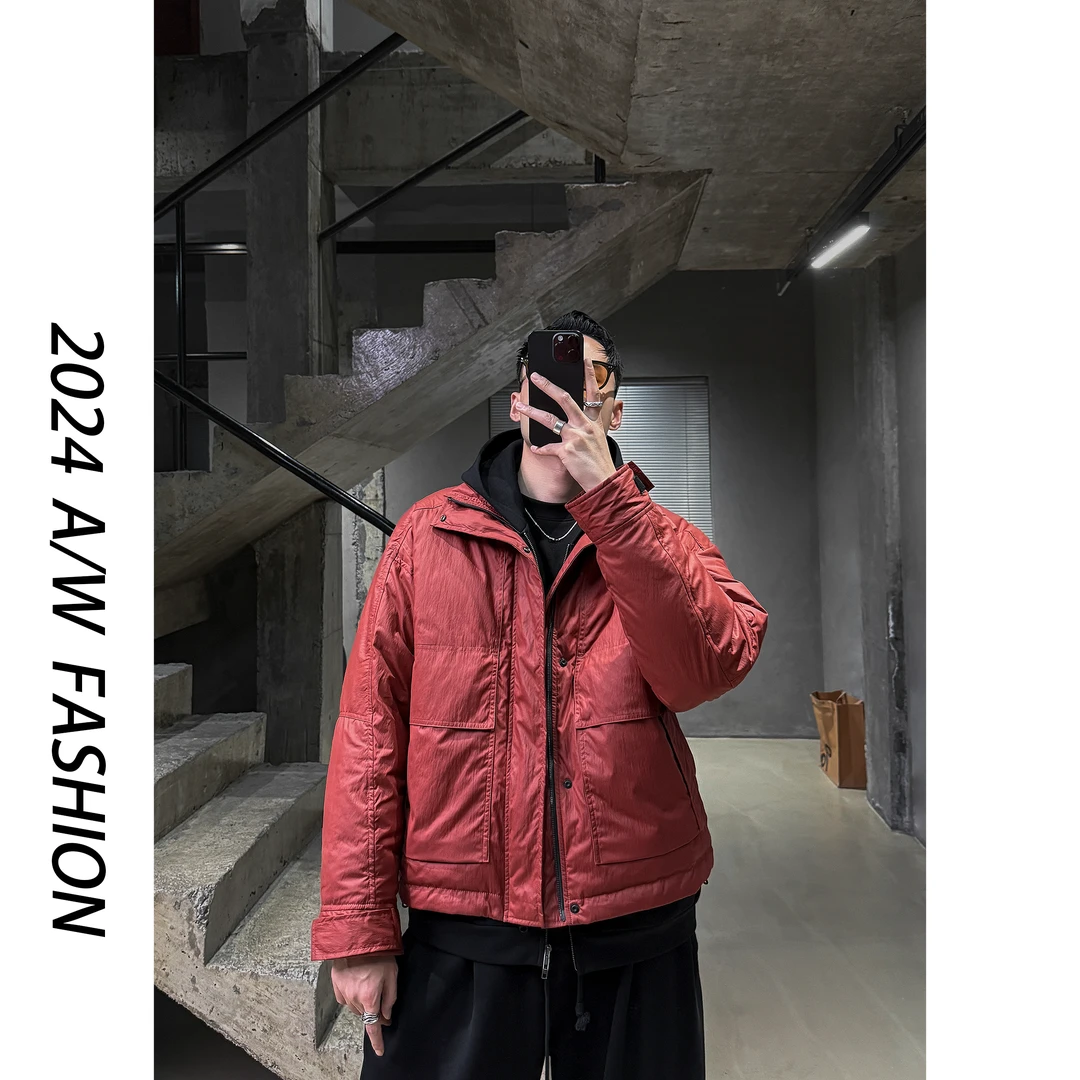 【叶继枫】黑标 龟背廓型涂层面料立领90白鸭绒复古红色羽绒服外套