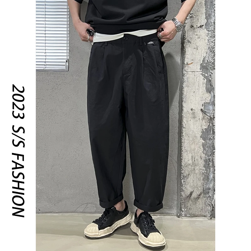 【叶继枫男装】设计师款日系复古水洗立裁宽松阔腿纯色休闲裤男裤