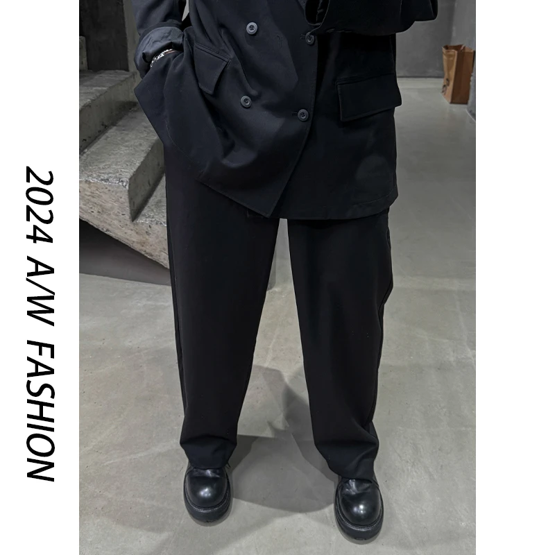 【叶继枫】黑标 24/AW 极简松紧腰垂坠感立裁宽松直筒微锥休闲西裤