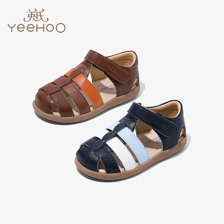 英氏童鞋女童凉鞋2023春夏季新款防滑软底包头透气宝宝儿童皮鞋