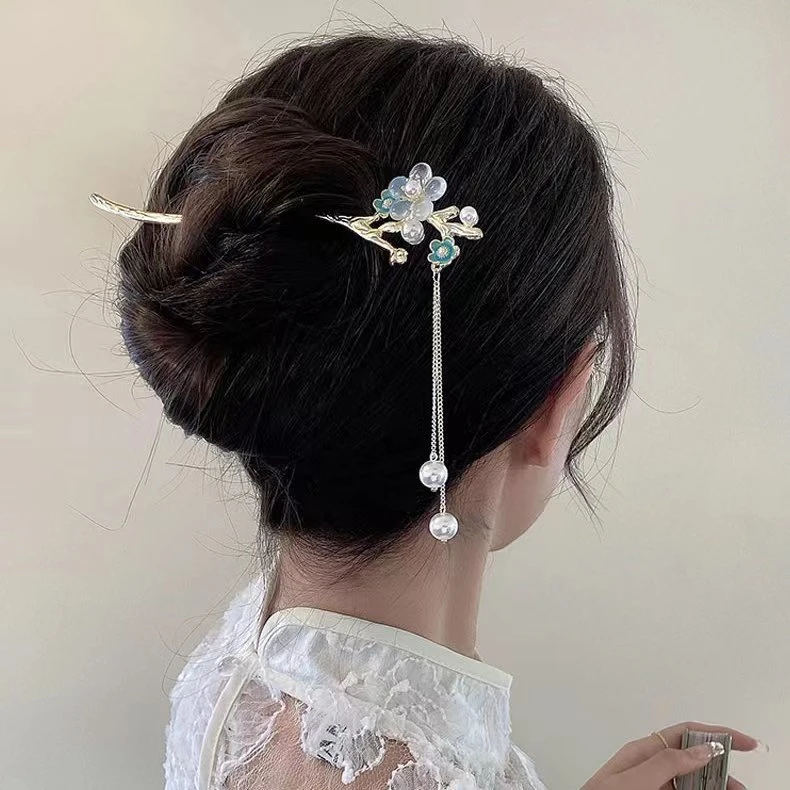 精致玉兰花流苏发簪新中式气质简约盘发簪发簪子A088