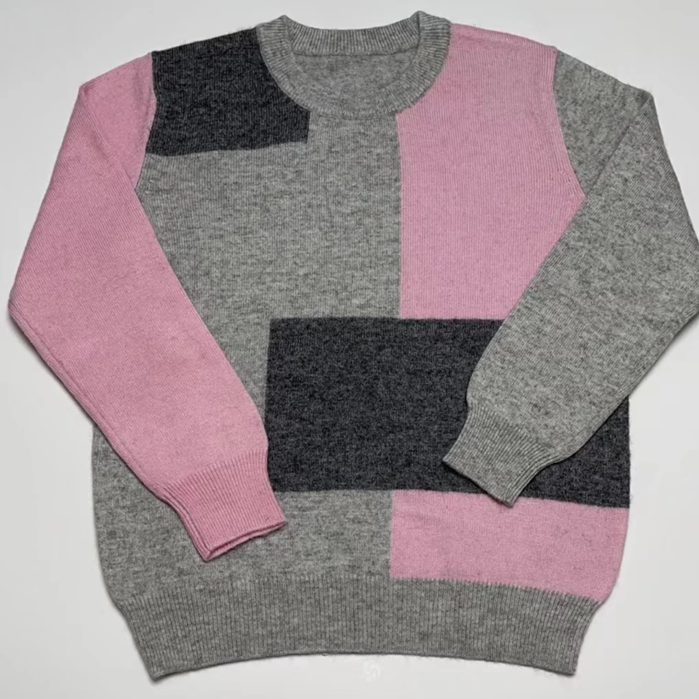 羊毛三色拼色套头圆领儿童衫时尚110-160