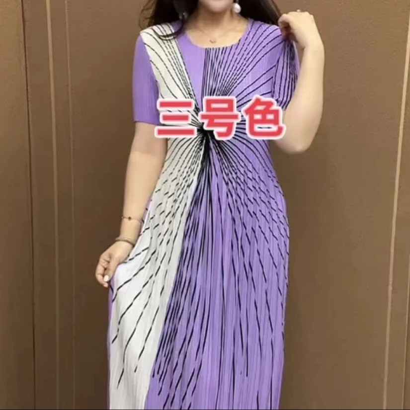 拼色连衣裙180斤中老年妈妈装显瘦气质时尚百搭中长款优雅宽松