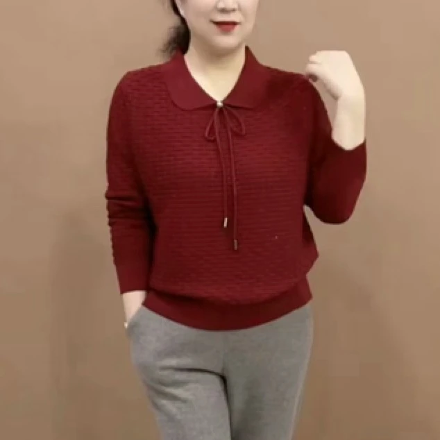 套头娃娃领女毛针织衫针织衫气质翻领秋季上衣开衫洋气休闲