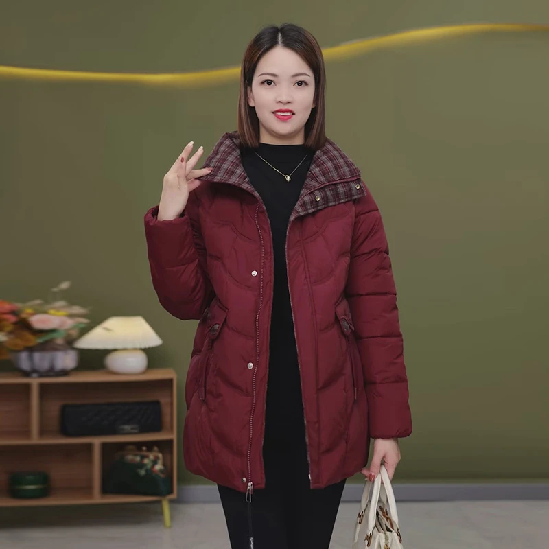 W157中年妈妈棉衣长袖中长款休闲外套短款棉服女2024年爆款洋气