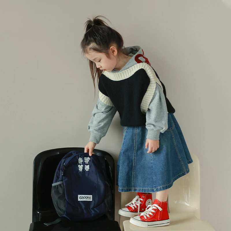 utouto大耳象女童蝴蝶结连帽卫衣＆针织马甲2023冬款2307337