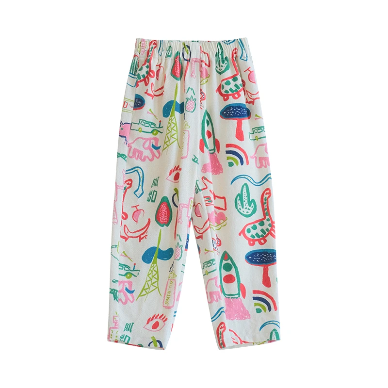 彩色图案休闲裤2401361