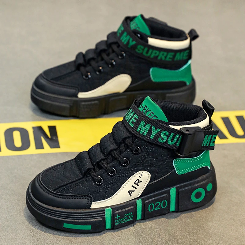 aj潮男童鞋子秋款2024新款儿童皮面高帮运动鞋中大童学生板鞋春秋