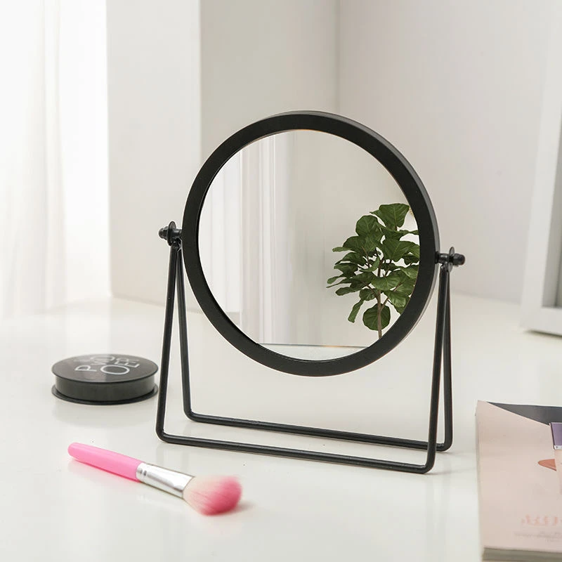 网红台式化妆镜家用梳妆镜宿舍女学生桌面镜简约便携镜子旋转铜镜